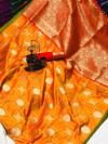 Orange color soft banarasi silk saree with gold zari weaving work