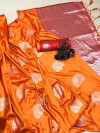 Orange lichi silk saree with jacquard weaving work