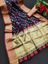 navy blue color soft banarasi silk saree with zari woven work