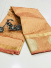 Cream color soft linen silk saree