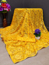 Yellow color raffal jacquard weaving sareee