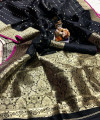 Black color banarasi soft silk saree with zari work