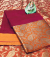 Dark pink color crystal silk saree with jacquard weaving work
