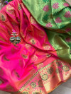 Pink colored Soft banarasi silk saree with woven design