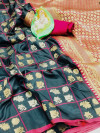 Gray color lichi silk weaving saree with rich pallu