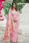 Pink color soft mulberry silk weaving saree with zari work