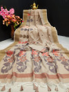 Light peach color chanderi cotton saree with woven work