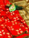 Red color lichi silk weaving saree with rich pallu