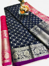 Navy blue color pure weaving silk saree