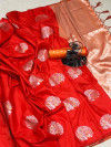 Red lichi silk saree with jacquard weaving work