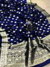 Navy blue color banarasi soft silk handloom weaving saree