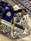 Navy blue color soft banarasi silk saree