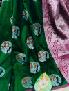 Green color lichi silk jacquard weaving saree with rich pallu