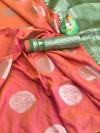 Peach color lichi silk weaving saree