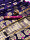 Royal blue color lichi silk saree with golden zari work