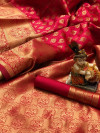 Dark pink color soft banarasi silk saree with golden zari weaving work