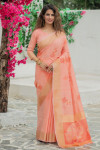 Peach color soft mulberry silk weaving saree with zari work