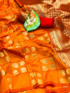 Orange color lichi silk weaving saree with rich pallu