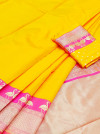 Yellow color soft banarasi silk saree with zari work