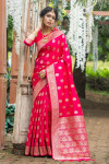 Gajari color soft banarasi katan silk saree with zari work