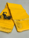 Yellow color soft linen silk saree