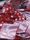 Red color soft banarasi silk saree with rich pallu