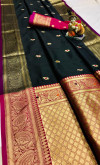 Black color soft banarasi silk  saree with zari weaving work