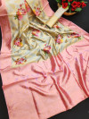 Yellow color banarasi silk saree with digital printed rich pallu