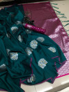 Rama green lichi silk saree with jacquard weaving work