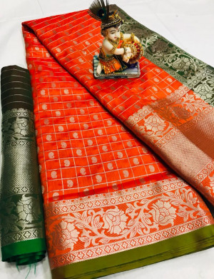 Orange color pure weaving silk saree