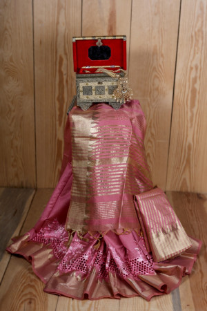 Pink color aasam silk saree with embroidered work