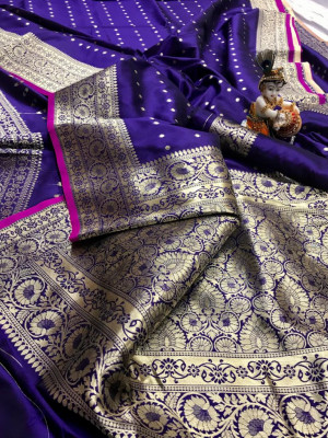 Royal blue color banarasi soft silk saree with zari work