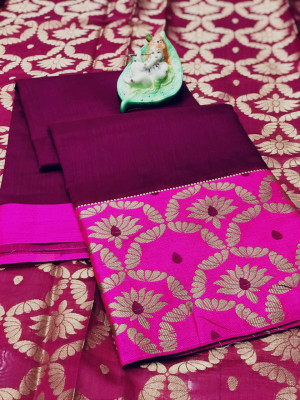 Magenta color crystal silk saree with jacquard weaving work