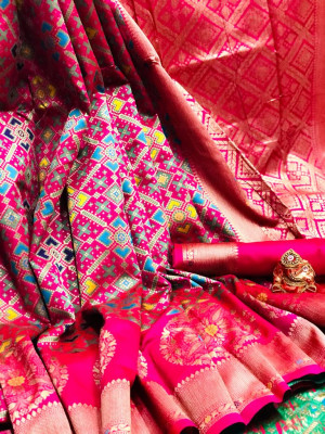 Rani pink color patola saree with woven design