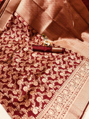 Maroon color soft banarasi cotton silk saree