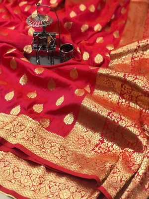 Pink color banarasi soft silk handloom weaving saree