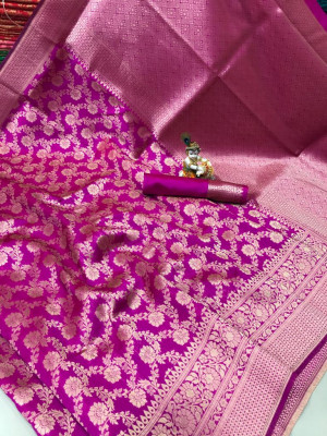 Pink color soft banarasi cotton silk saree