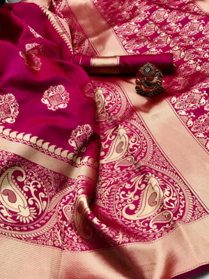 Pink color soft banarasi silk saree
