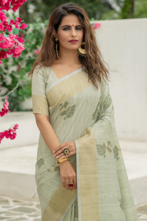 Pista green color soft mulberry silk weaving saree with zari work