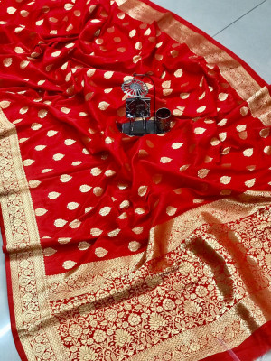 Red color banarasi soft silk handloom weaving saree