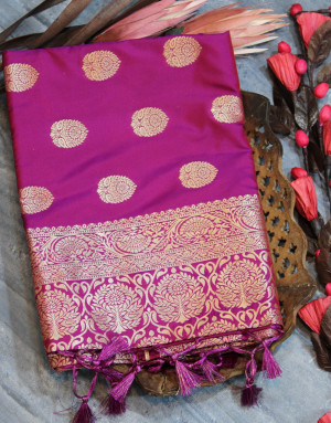Pink color soft banarasi katan silk saree with zari work