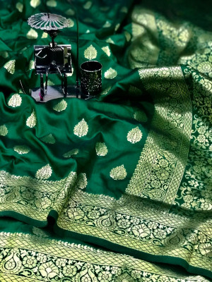 Green color banarasi soft silk handloom weaving saree