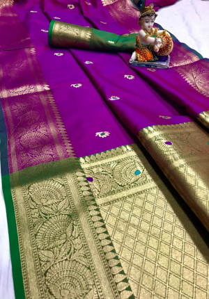 Purple color soft banarasi silk  saree with zari weaving work