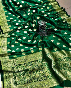 Green color banarasi soft silk handloom weaving saree
