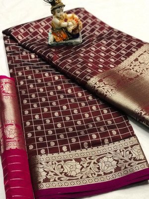 Maroon color pure weaving silk saree