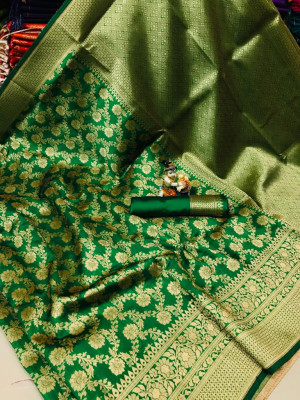 Green color soft banarasi cotton silk saree