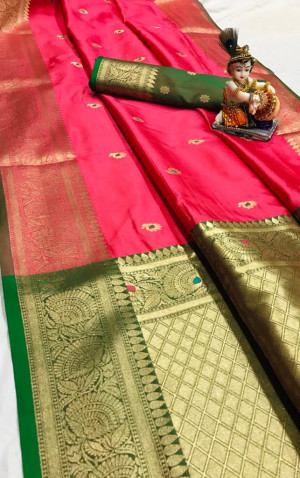 Rani pink color soft banarasi silk saree with zari  weaving  work
