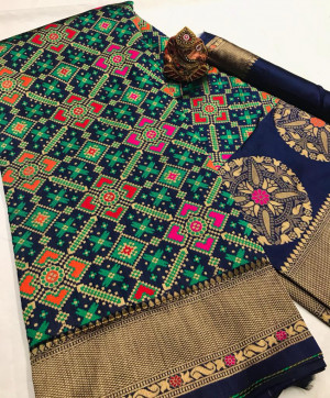 Navy blue color patola saree with woven design