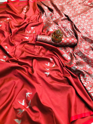Gajari color lichi silk saree with zari work