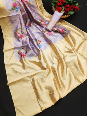 Purple color banarasi silk saree with digital printed rich pallu